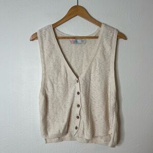 Free People Beach Ruby Cropped Sweater Vest Button Front Sleeveless Cream Size L
